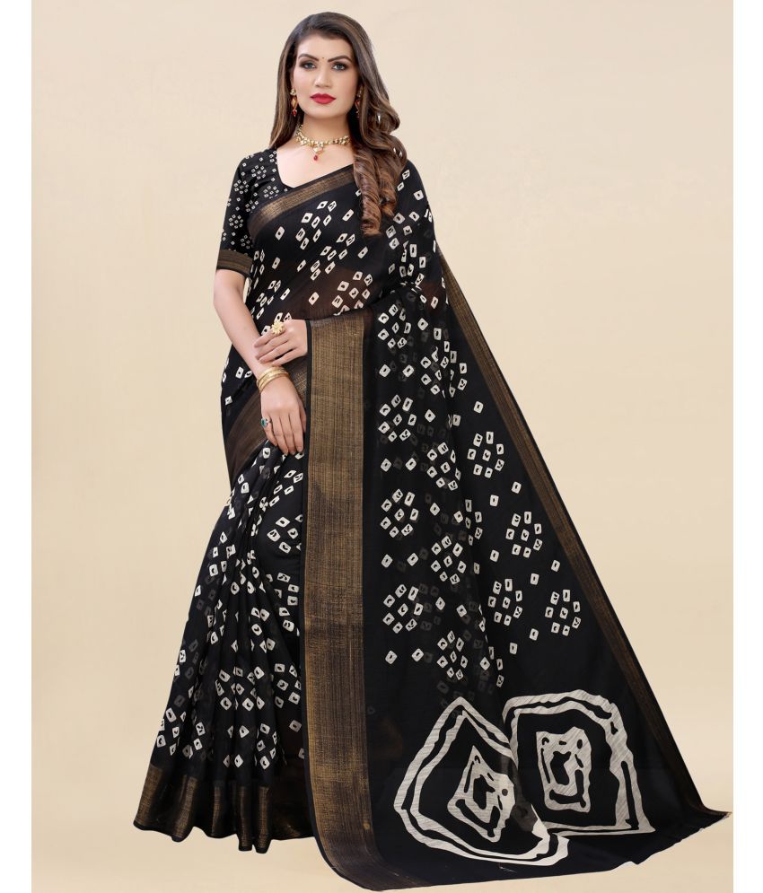     			Samah Cotton Printed Saree With Blouse Piece - Black ( Pack of 1 )