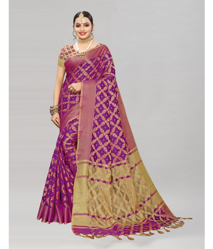     			Samah Cotton Silk Embellished Saree With Blouse Piece - Purple ( Pack of 1 )
