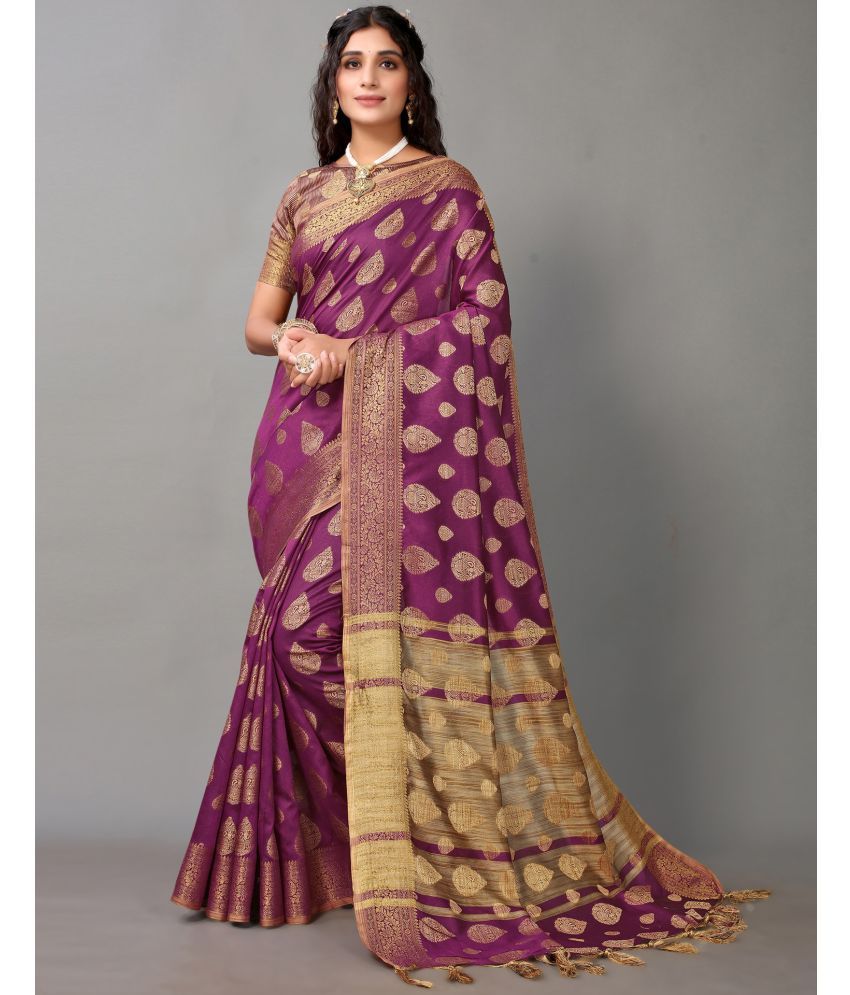     			Samah Cotton Silk Woven Saree With Blouse Piece - Purple ( Pack of 1 )