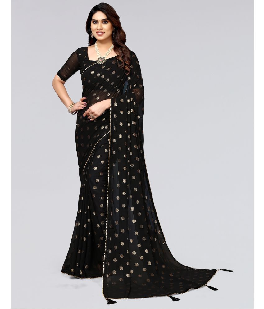     			Samah Georgette Printed Saree With Blouse Piece - Black ( Pack of 1 )