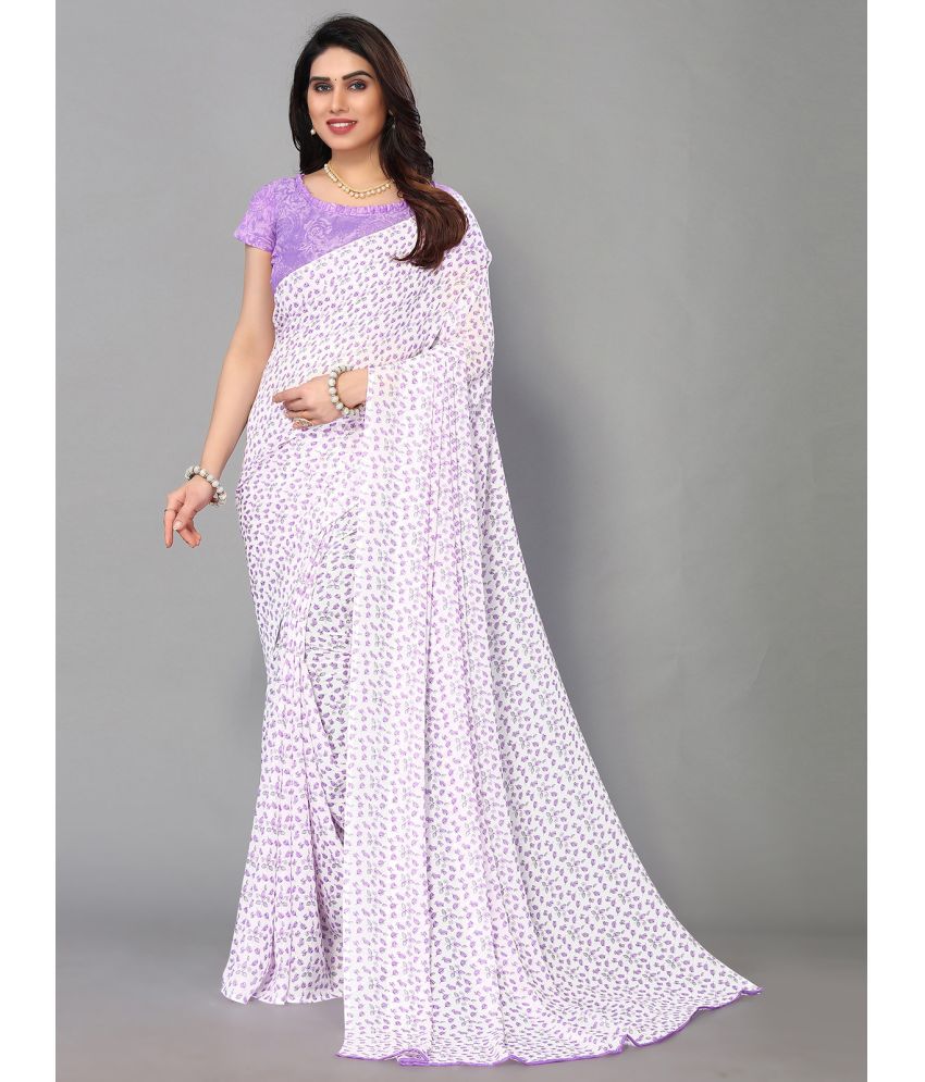     			Samah Georgette Printed Saree With Blouse Piece - White ( Pack of 1 )