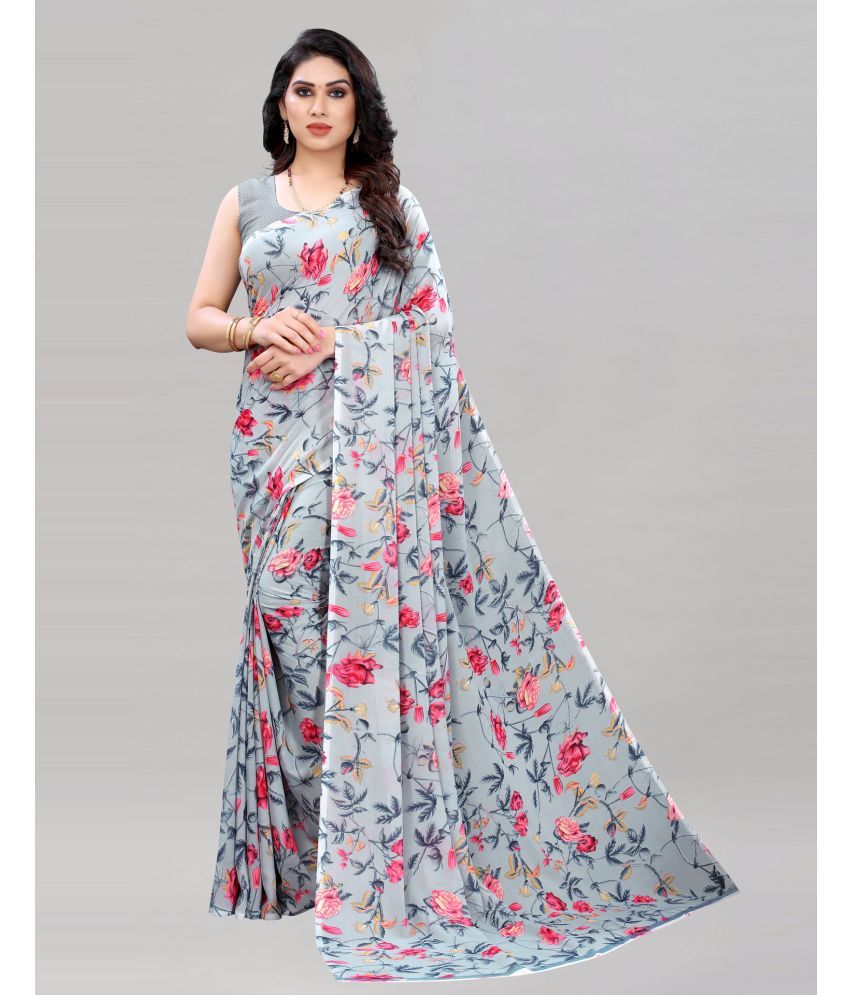     			Samah Georgette Printed Saree With Blouse Piece - Grey ( Pack of 1 )