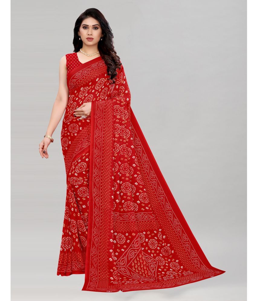     			Samah Georgette Printed Saree With Blouse Piece - Red ( Pack of 1 )