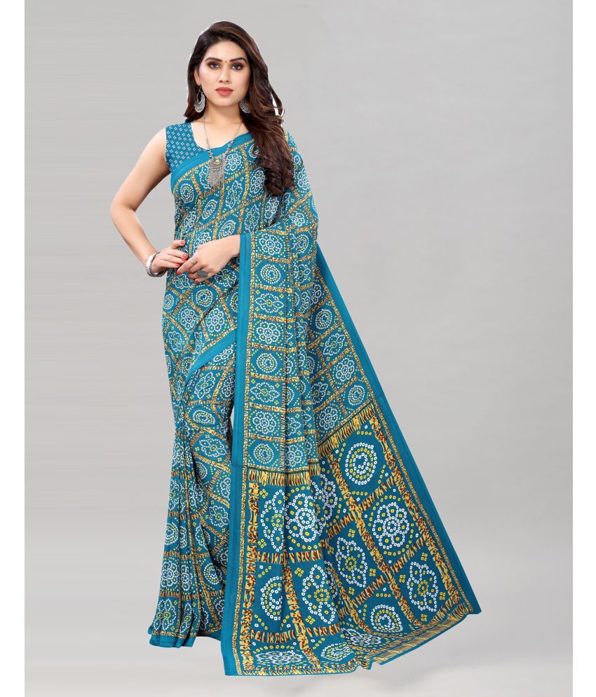     			Samah Georgette Printed Saree With Blouse Piece - Teal ( Pack of 1 )