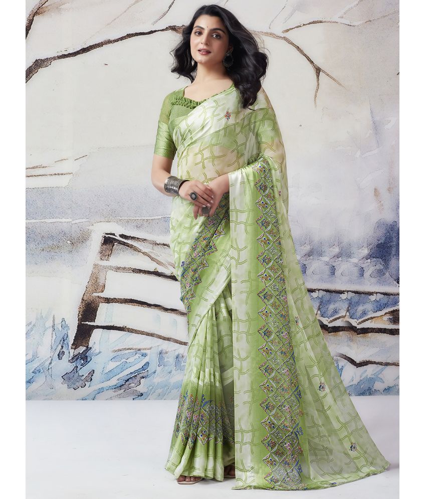     			Samah Georgette Printed Saree With Blouse Piece - Mint Green ( Pack of 1 )