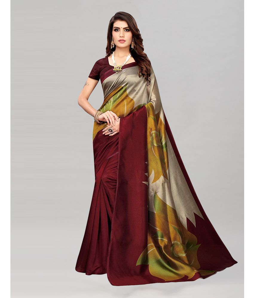     			Samah Silk Printed Saree With Blouse Piece - Maroon ( Pack of 1 )