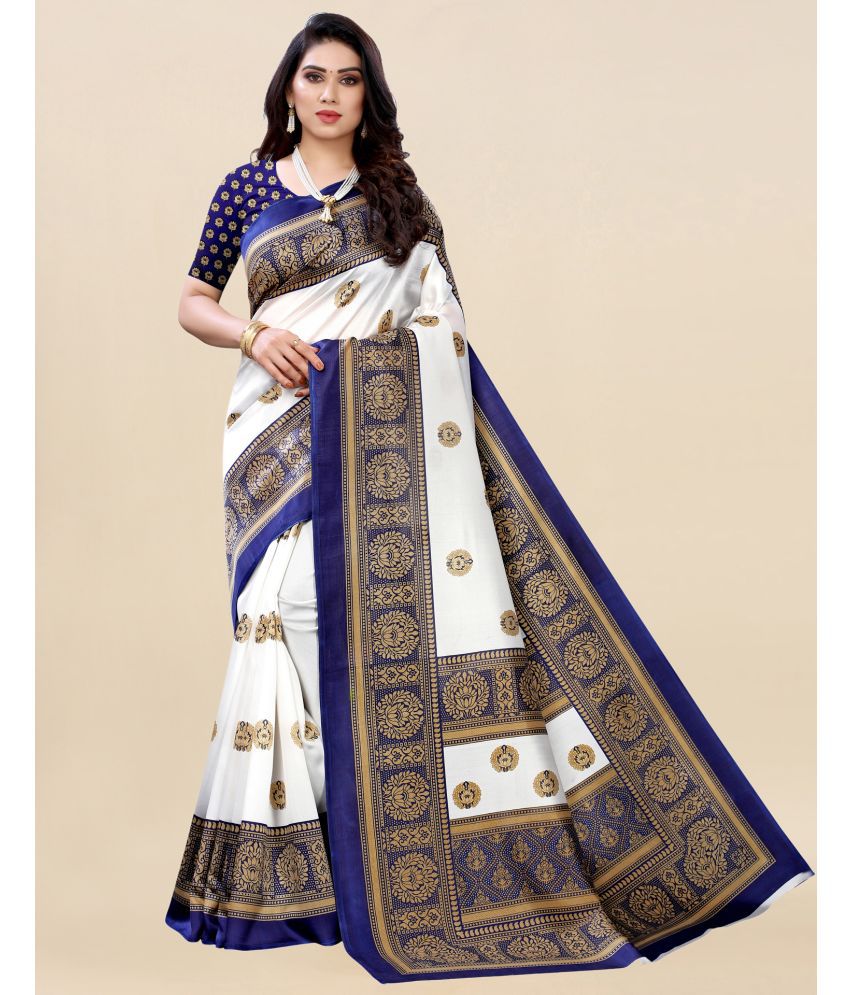    			Samah Silk Printed Saree With Blouse Piece - White ( Pack of 1 )