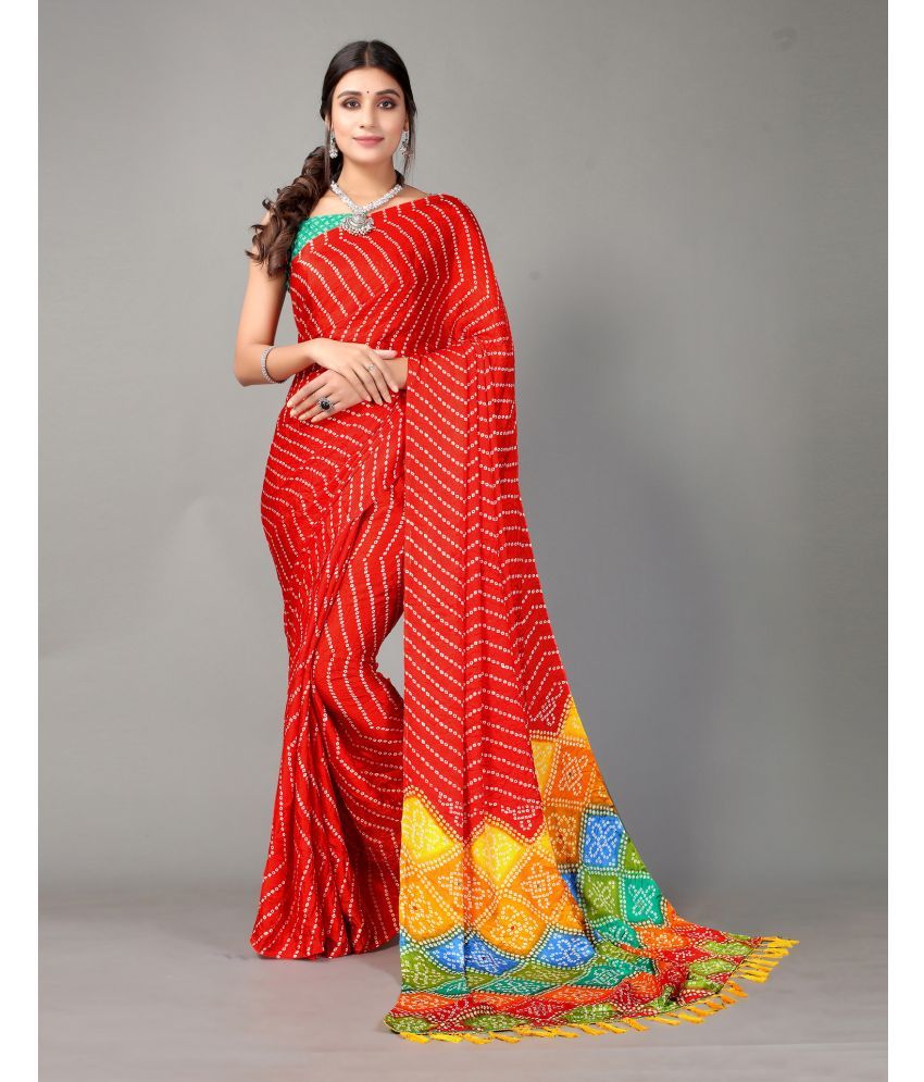     			Samah Silk Printed Saree With Blouse Piece - Red ( Pack of 1 )