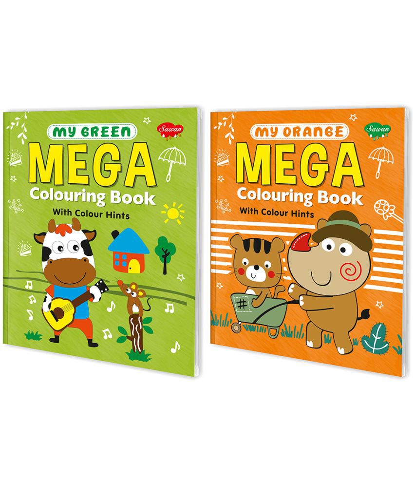     			Sawan Present Set Of 2 My Green & My Orange Mega Colouring Books With Colour Hints | For Kids