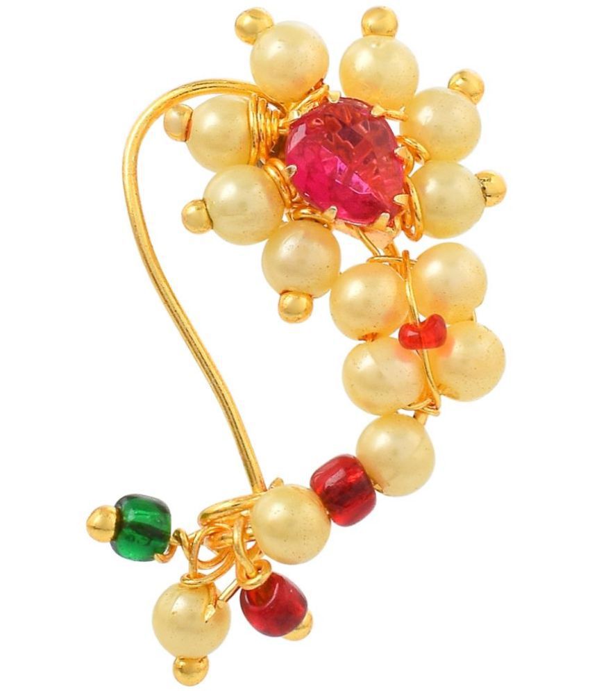     			ADMIER Maharashtrian Diamond Banu marathi Nose pin Nath Nose Ring for Wedding Women Girls design Traditional Pearl Jewellery