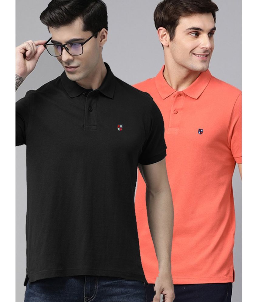     			ADORATE Cotton Blend Regular Fit Solid Half Sleeves Men's Polo T Shirt - Black ( Pack of 2 )