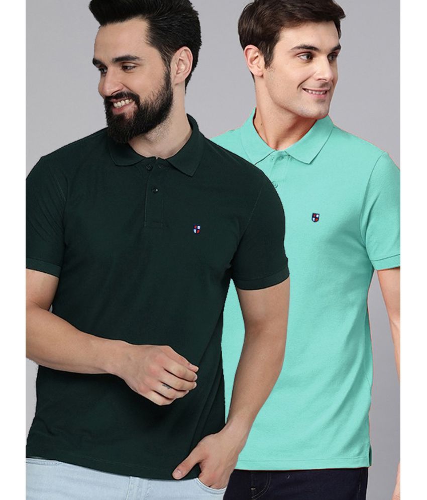     			ADORATE Cotton Blend Regular Fit Solid Half Sleeves Men's Polo T Shirt - Dark Green ( Pack of 2 )