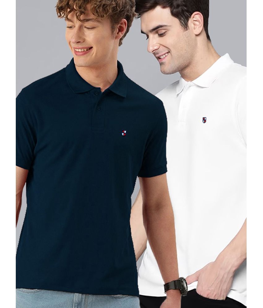     			ADORATE Cotton Blend Regular Fit Solid Half Sleeves Men's Polo T Shirt - Navy ( Pack of 2 )