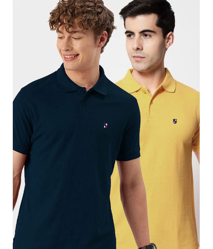     			ADORATE Cotton Blend Regular Fit Solid Half Sleeves Men's Polo T Shirt - Navy ( Pack of 2 )