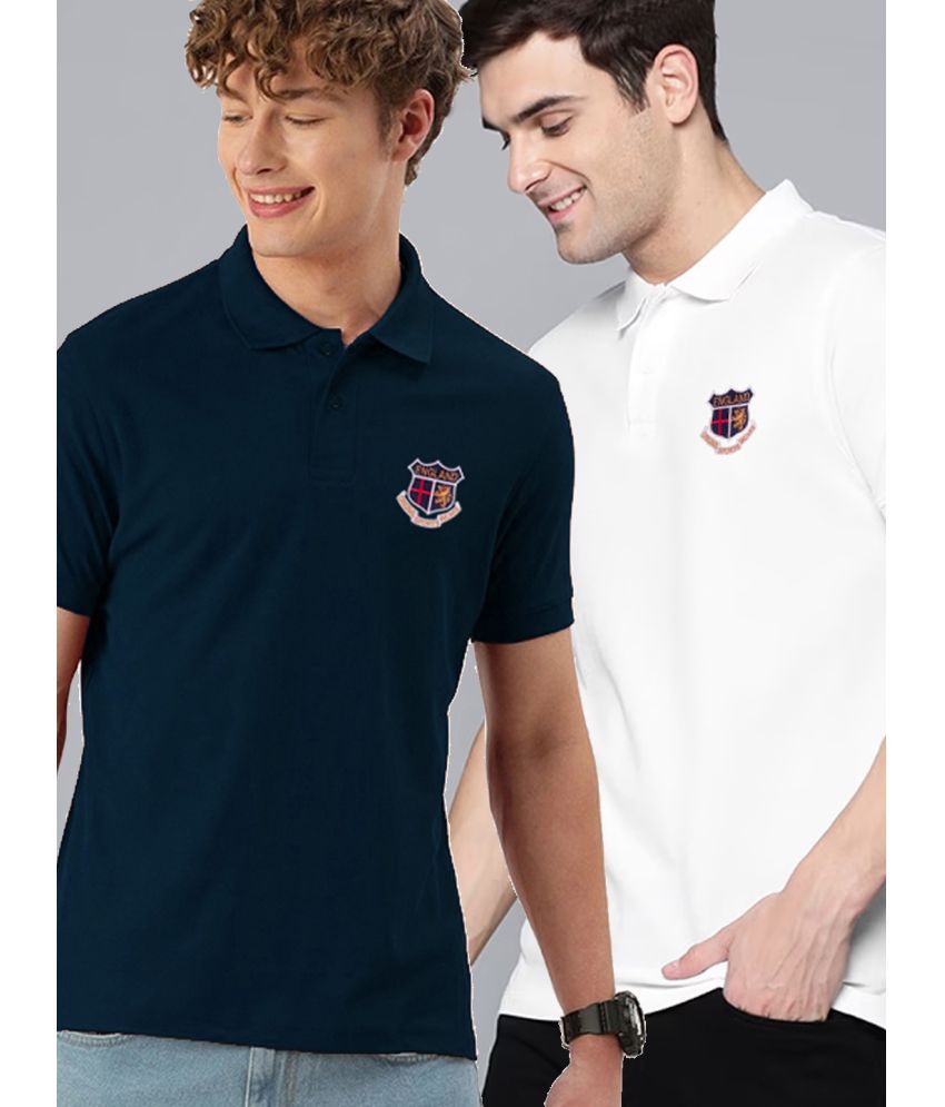     			ADORATE Cotton Blend Regular Fit Embroidered Half Sleeves Men's Polo T Shirt - Navy ( Pack of 2 )