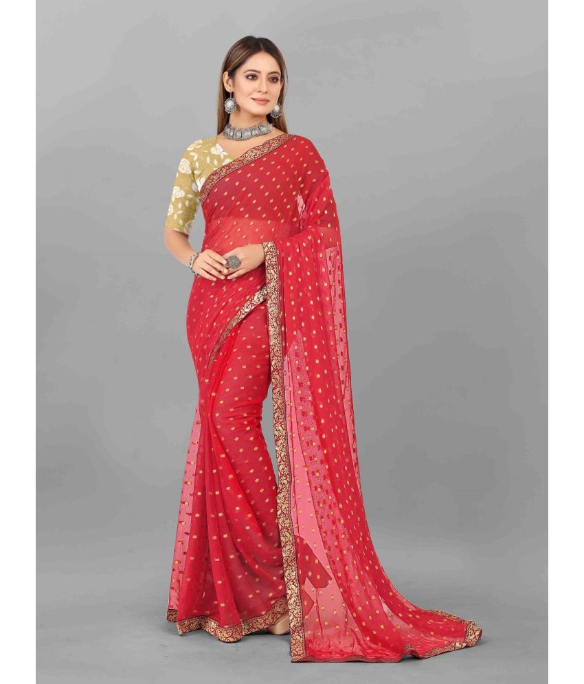     			Aardiva Chiffon Printed Saree With Blouse Piece - Red ( Pack of 1 )