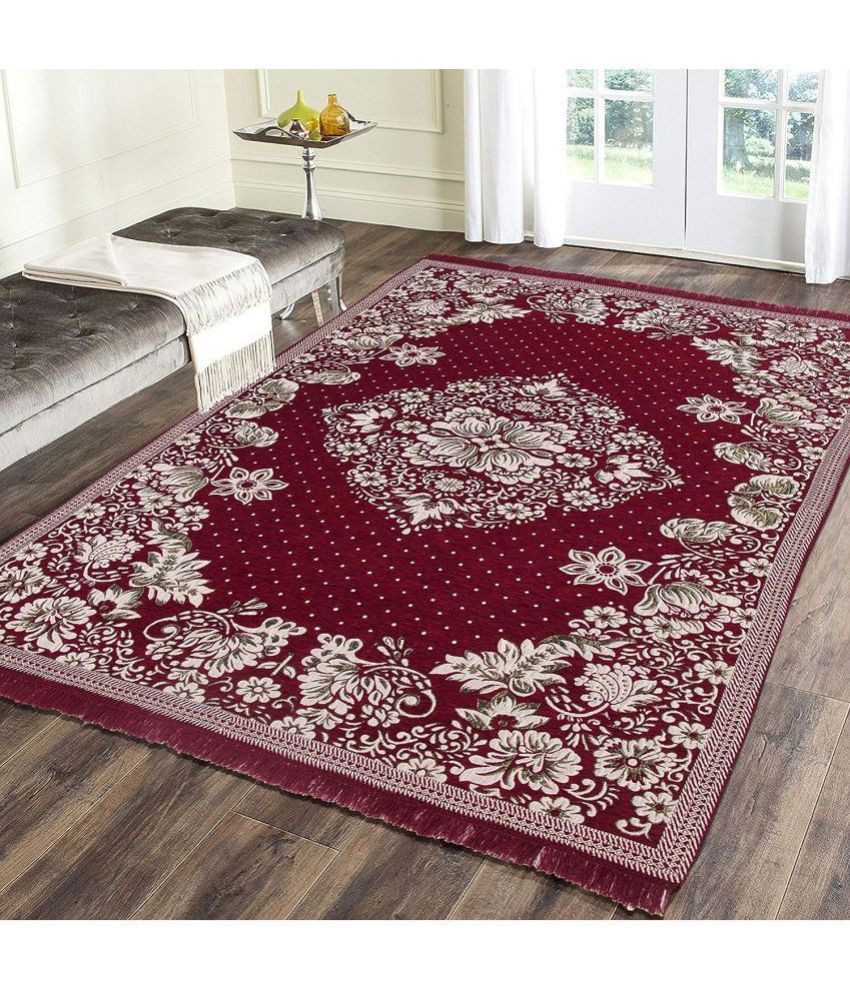     			HOMETALES Maroon Chenille Carpet Floral 4x6 Ft