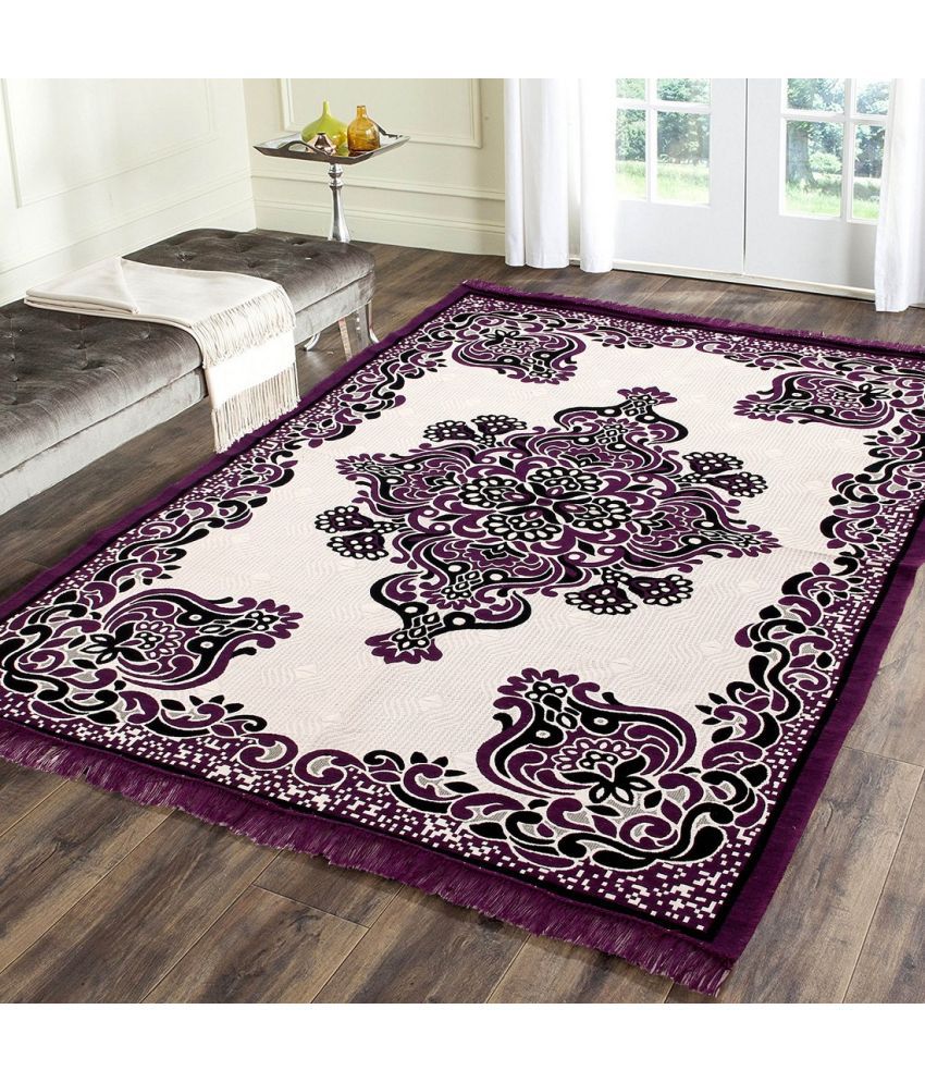     			HOMETALES Purple Poly Cotton Carpet Abstract 4x6 Ft