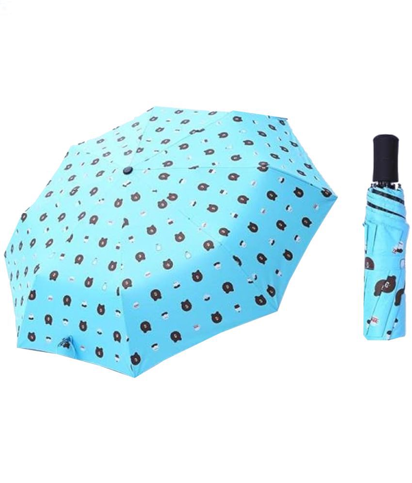     			Infispace Manual Umbrella For  Boys & Girls, UV-Rays Safe 23 Inch Large Size 3-Fold Bear Print Umbrella,Sky Color Umberallas For Sun & Rain