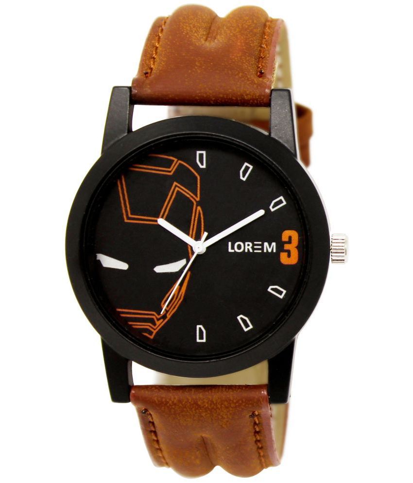     			Lorem Orange Leather Analog Men's Watch