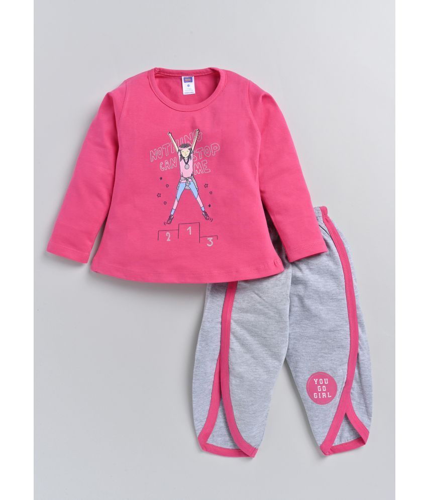     			Nottie planet Pink Cotton Girls Top With Pants ( Pack of 1 )