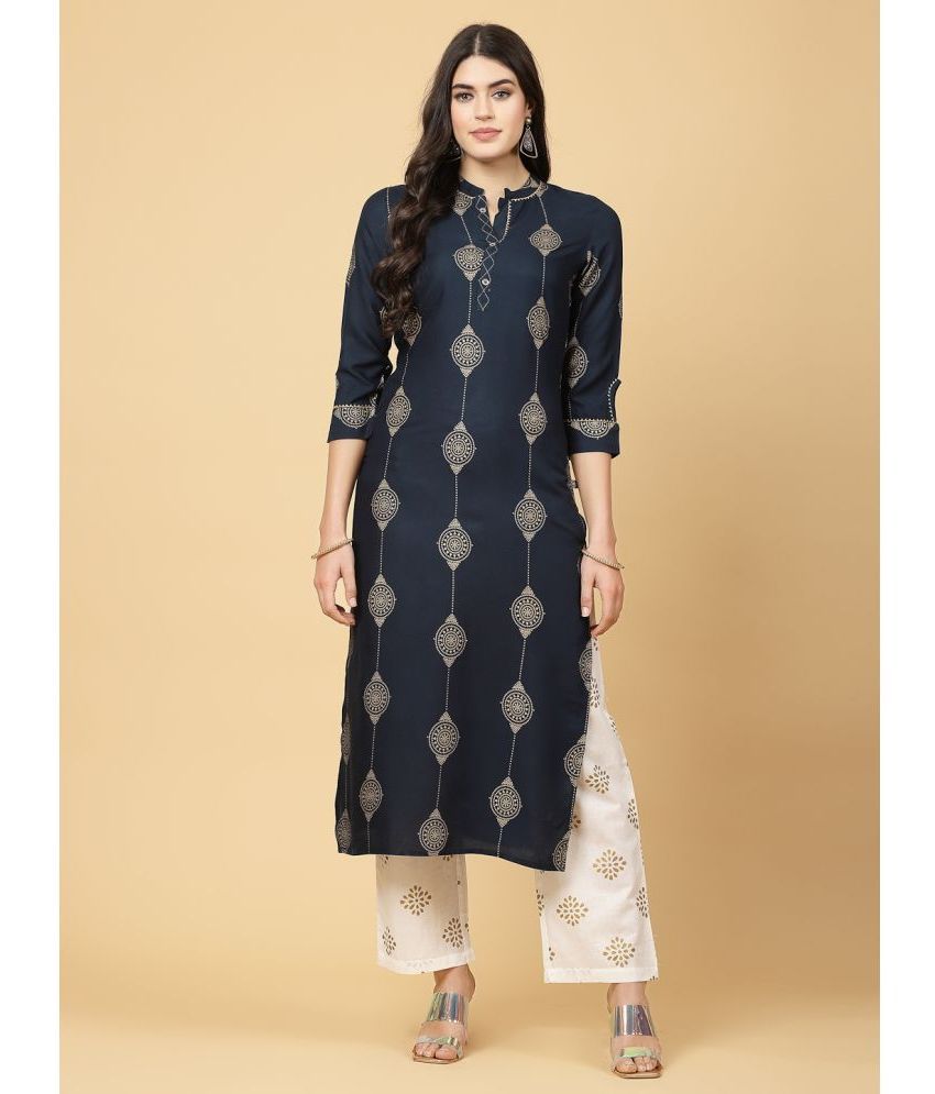    			Pistaa Viscose Printed Kurti With Palazzo Women's Stitched Salwar Suit - Blue ( Pack of 1 )