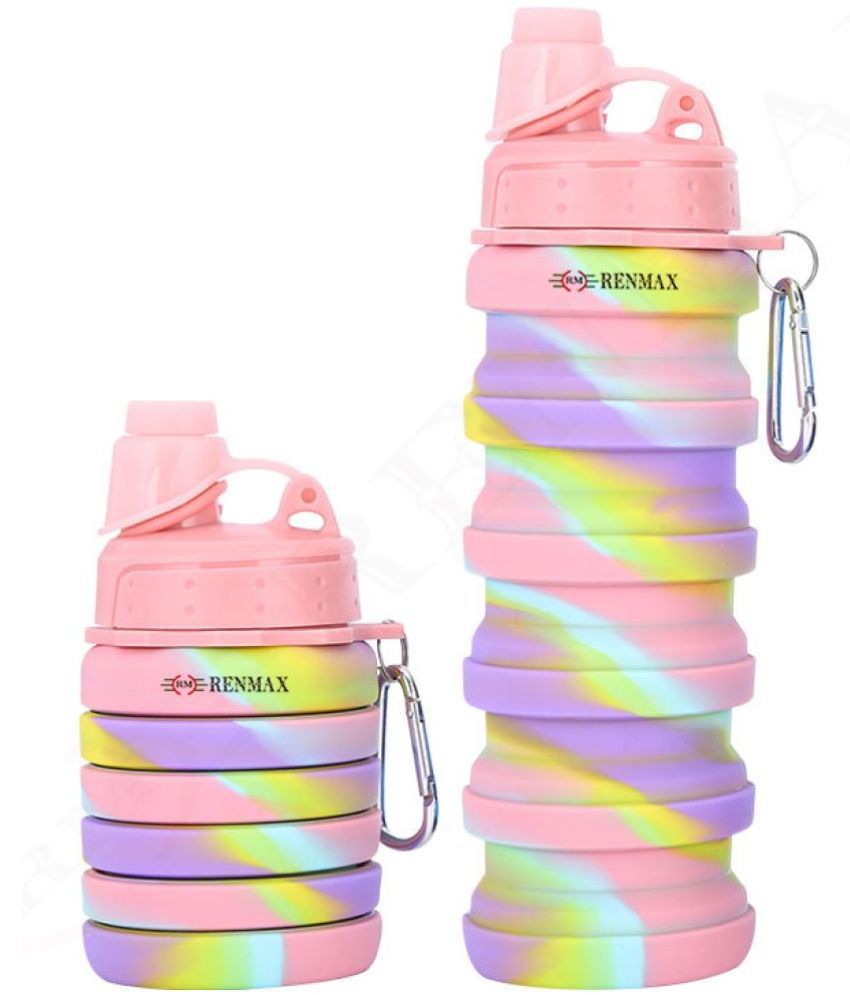     			RENMAX Silicon colorful Foldable Water Bottle BPA Free Multicolour Water Bottle 500 mL ( Set of 1 )