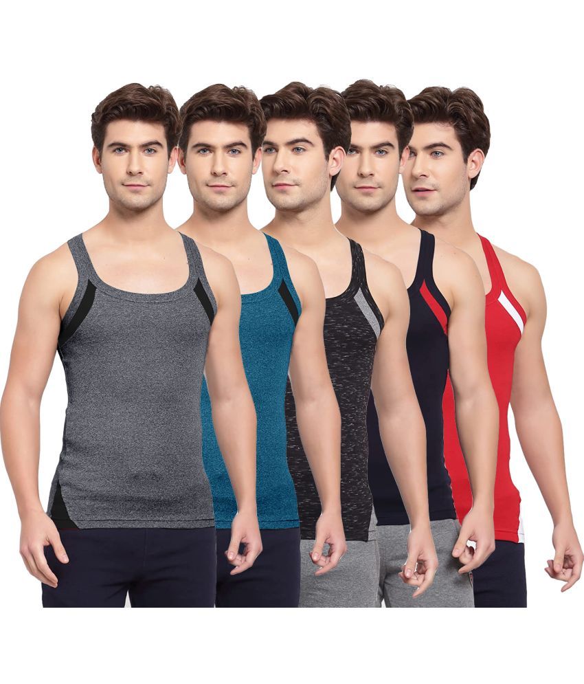     			SPORTO Multicolor Cotton Men's Vest ( Pack of 5 )