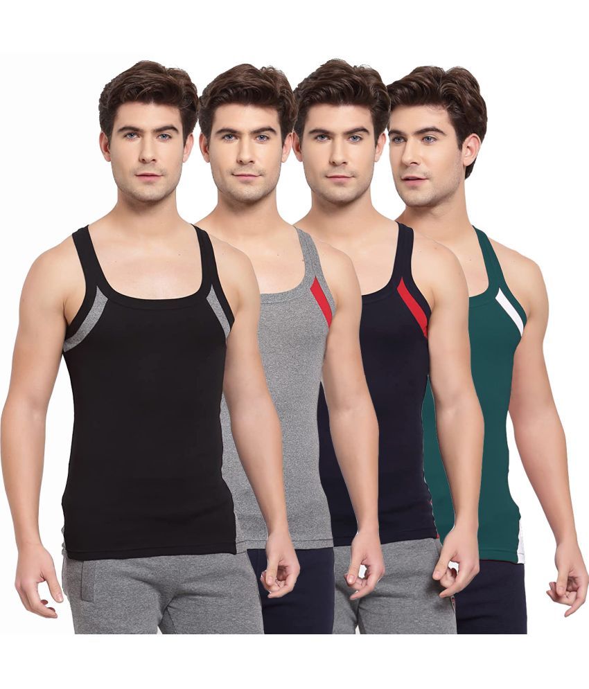     			SPORTO Multicolor Cotton Men's Vest ( Pack of 4 )