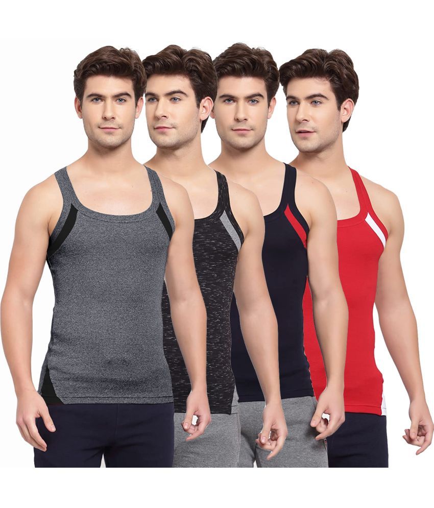     			SPORTO Multicolor Cotton Men's Vest ( Pack of 4 )