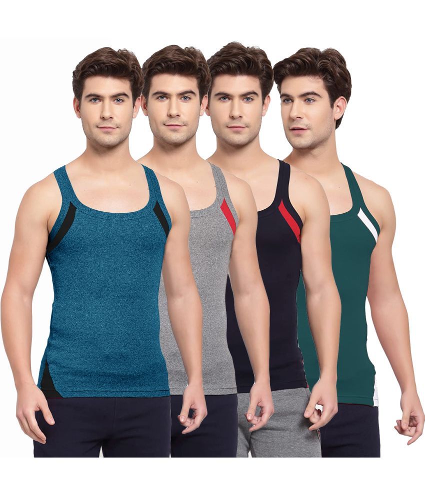     			SPORTO Multicolor Cotton Men's Vest ( Pack of 4 )