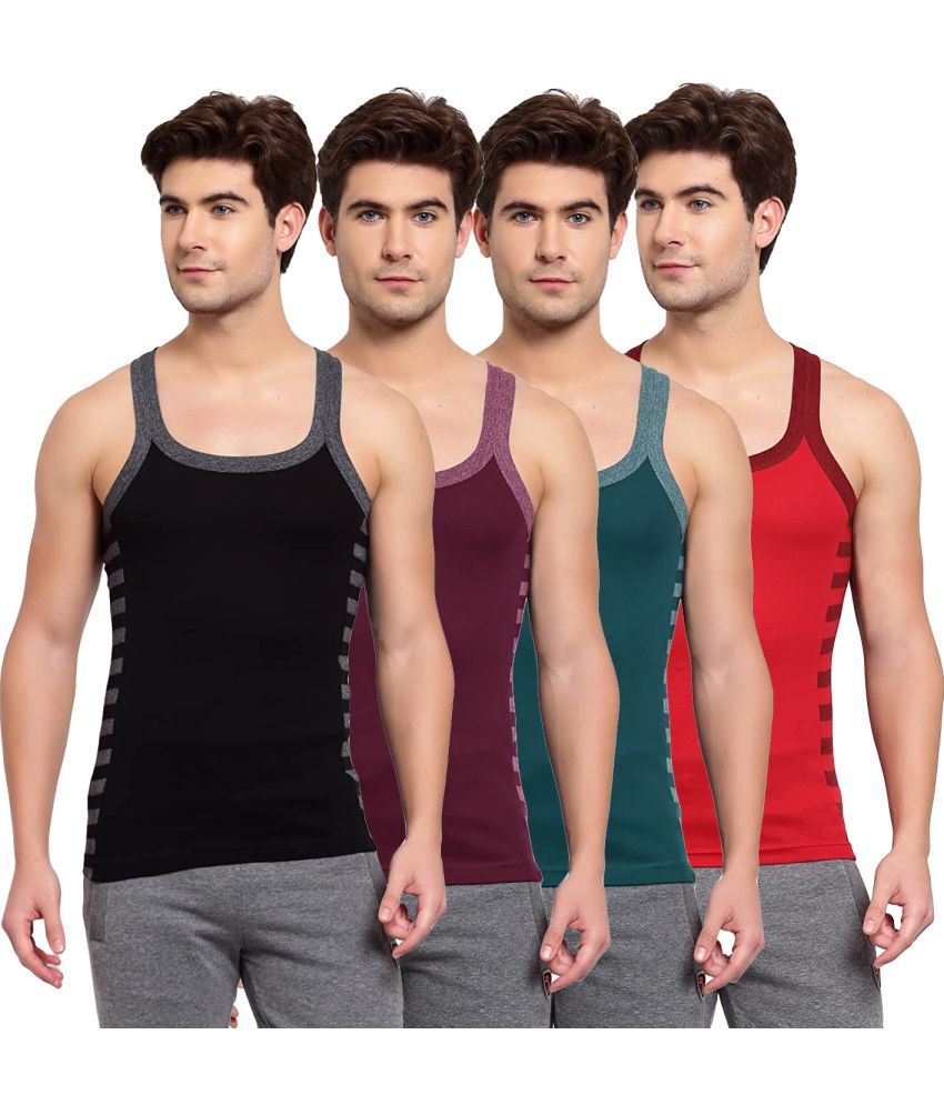     			SPORTO Multicolor Cotton Men's Vest ( Pack of 4 )