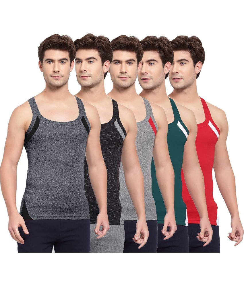     			SPORTO Multicolor Cotton Men's Vest ( Pack of 5 )