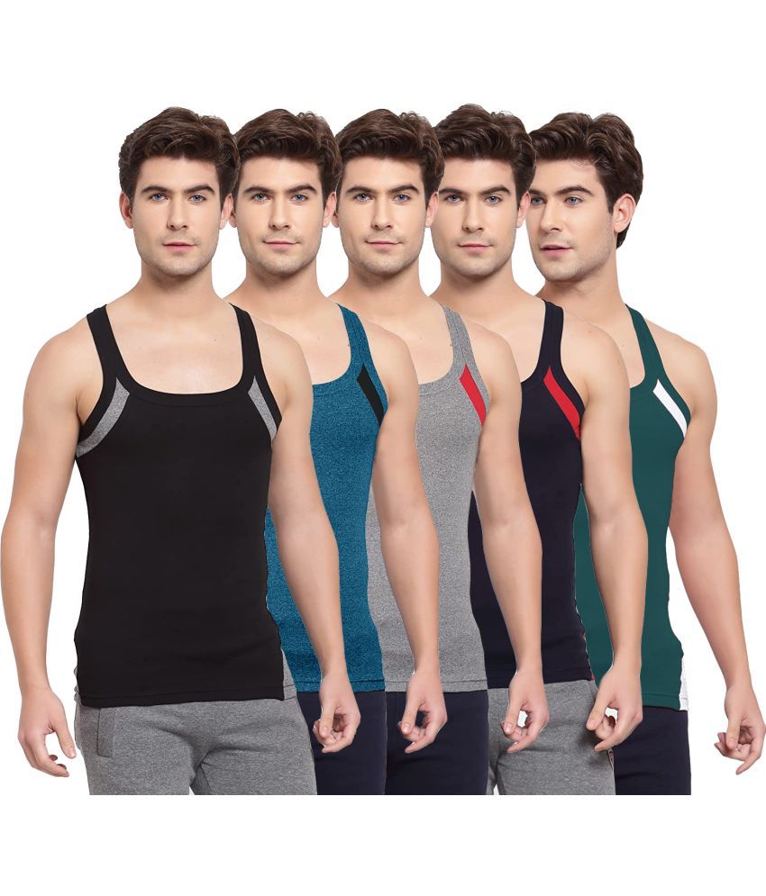     			SPORTO Multicolor Cotton Men's Vest ( Pack of 5 )