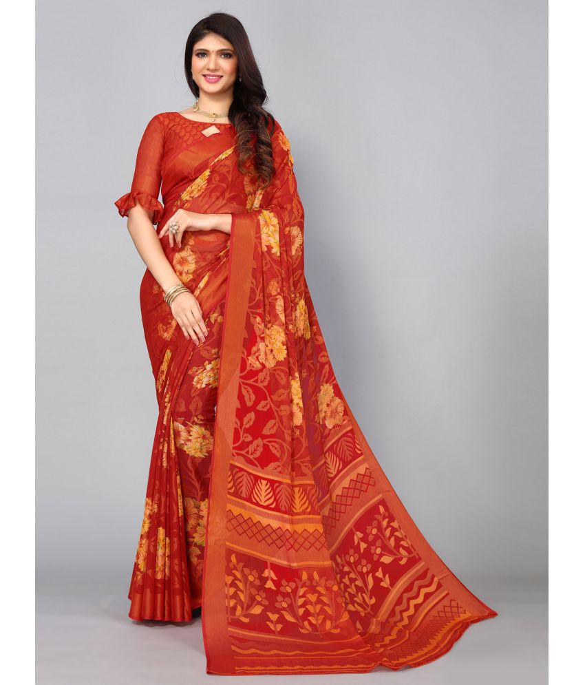     			Samah Brasso Printed Saree With Blouse Piece - Red ( Pack of 1 )