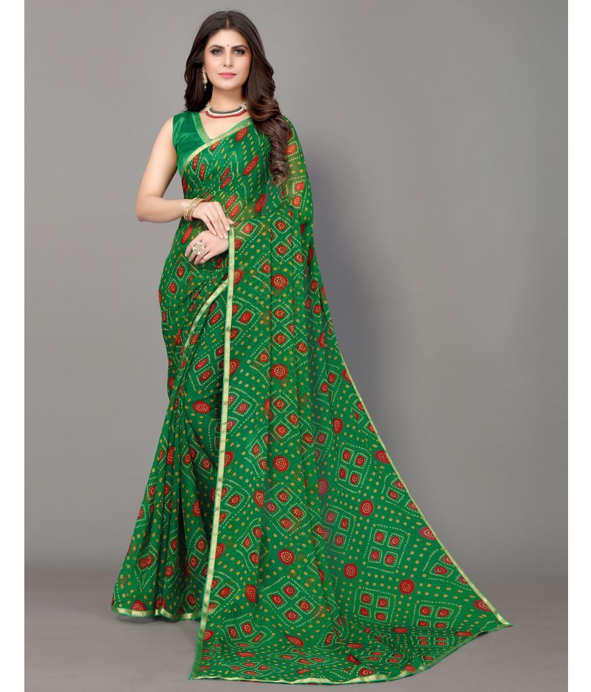     			Samah Chiffon Printed Saree With Blouse Piece - Rama ( Pack of 1 )