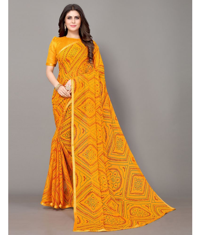     			Samah Chiffon Printed Saree With Blouse Piece - Mustard ( Pack of 1 )