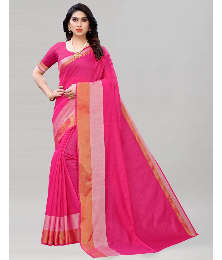     			Samah Cotton Embellished Saree With Blouse Piece - Pink ( Pack of 1 )