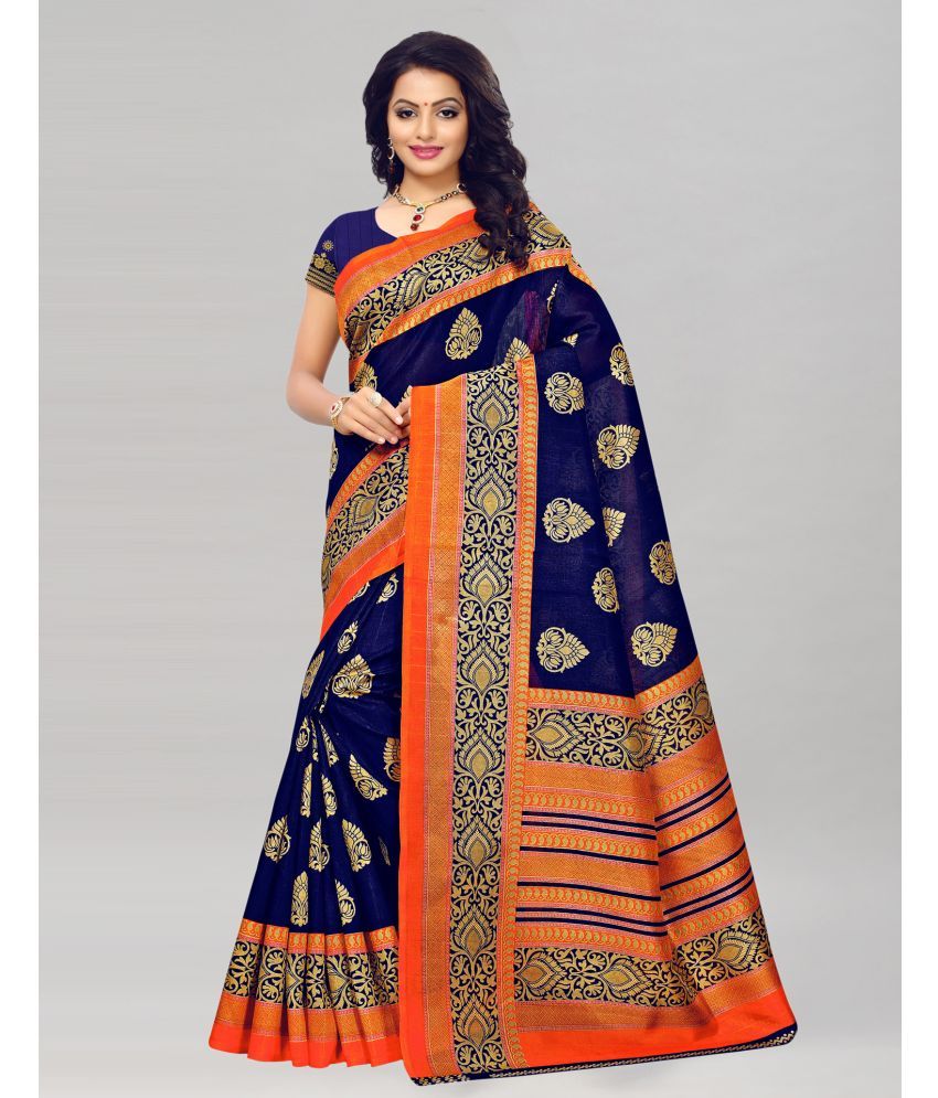     			Samah Silk Embellished Saree With Blouse Piece - Navy Blue ( Pack of 1 )