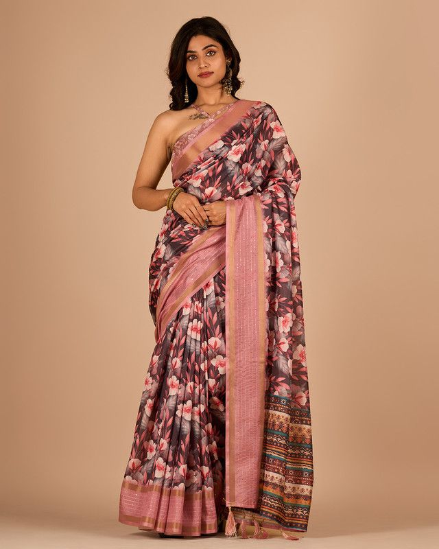     			Sanjana Silks Cotton Blend Printed Saree With Blouse Piece - Pink ( Pack of 1 )