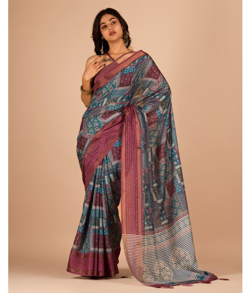     			Sanjana Silks Cotton Blend Printed Saree With Blouse Piece - Rama ( Pack of 1 )