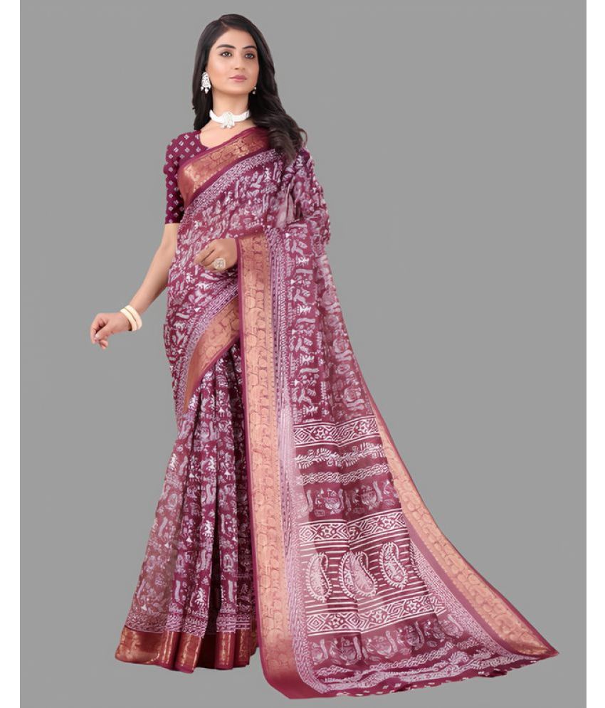     			Sanjana Silks Cotton Printed Saree With Blouse Piece - Red ( Pack of 1 )