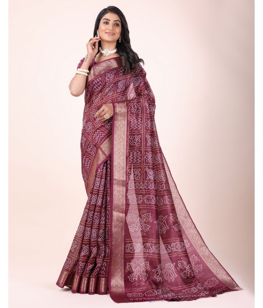     			Sanjana Silks Cotton Printed Saree With Blouse Piece - Wine ( Pack of 1 )