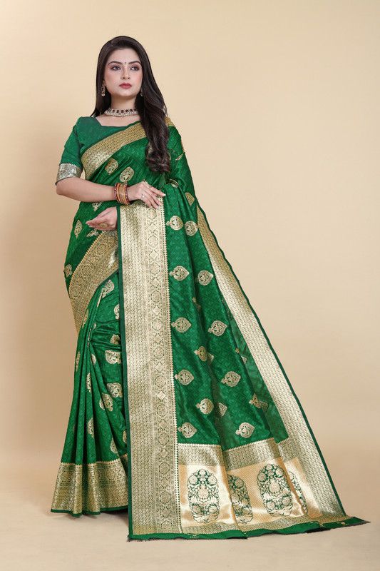    			Sanjana Silks Silk Printed Saree With Blouse Piece - Green ( Pack of 1 )