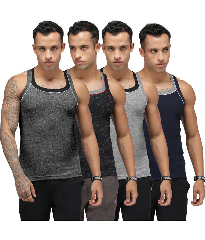     			SPORTO Multicolor Cotton Men's Vest ( Pack of 4 )