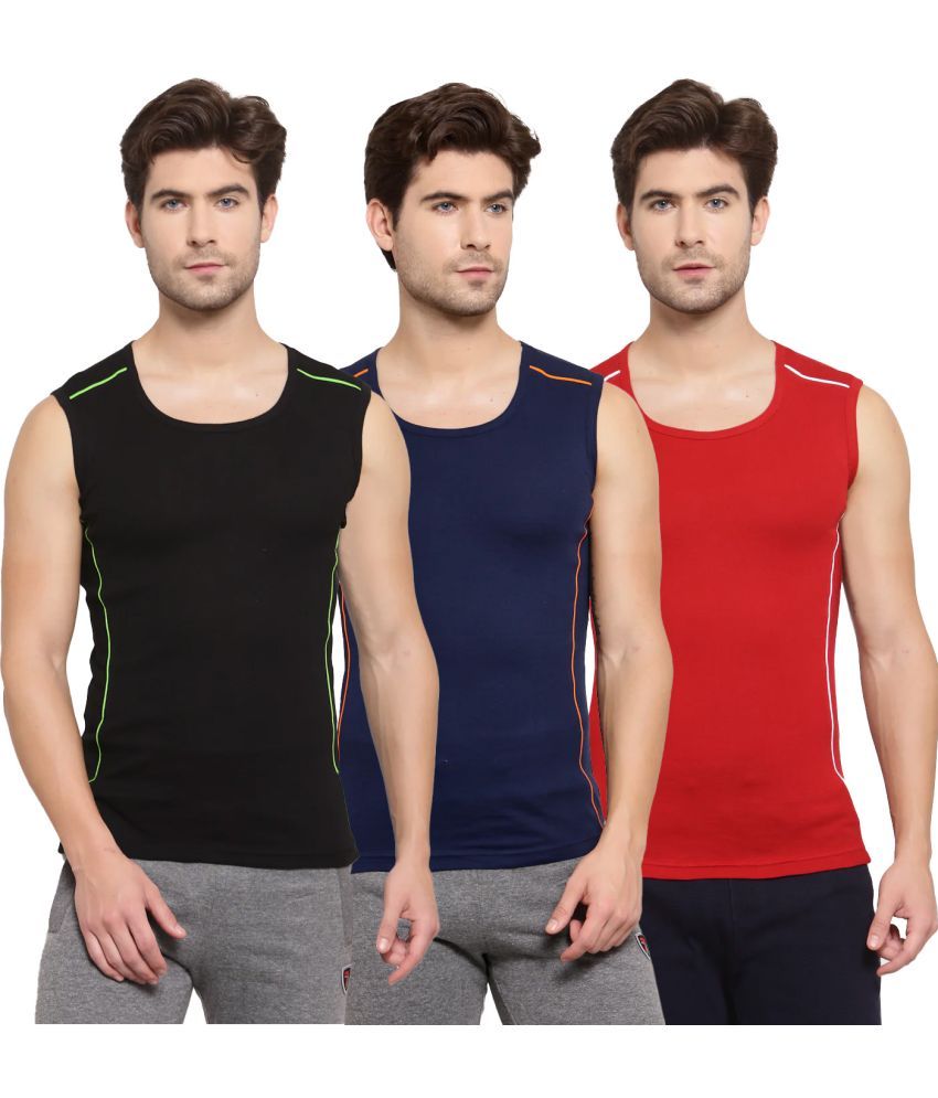     			SPORTO Multicolor Cotton Men's Vest ( Pack of 3 )