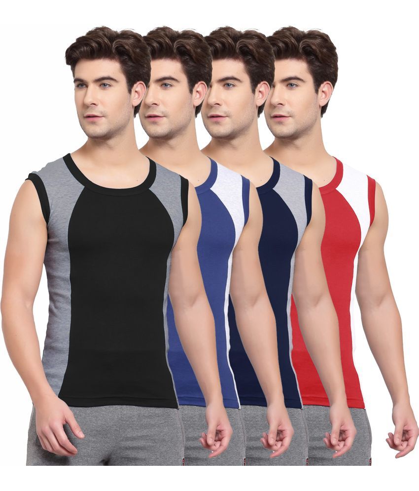     			SPORTO Multicolor Cotton Men's Vest ( Pack of 4 )