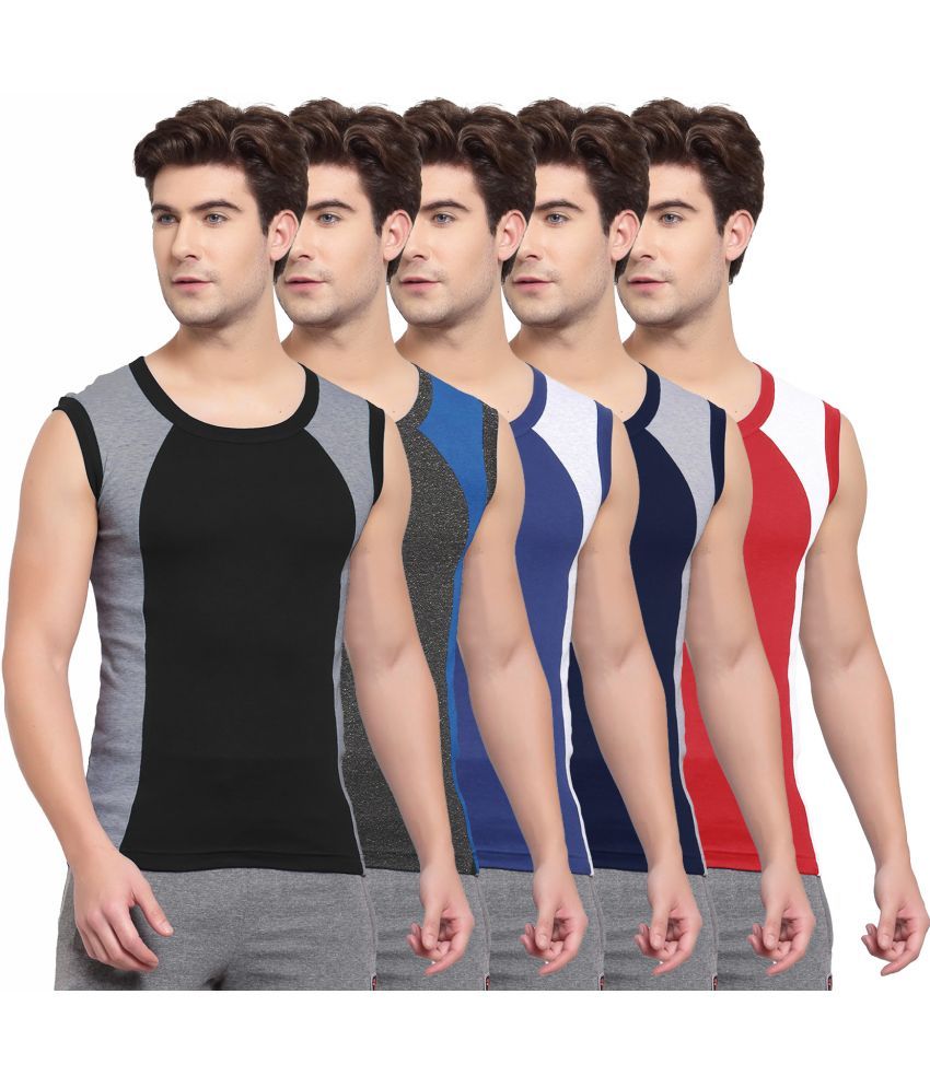     			SPORTO Multicolor Cotton Men's Vest ( Pack of 5 )