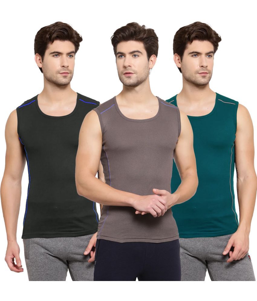     			SPORTO Multicolor Cotton Men's Vest ( Pack of 3 )