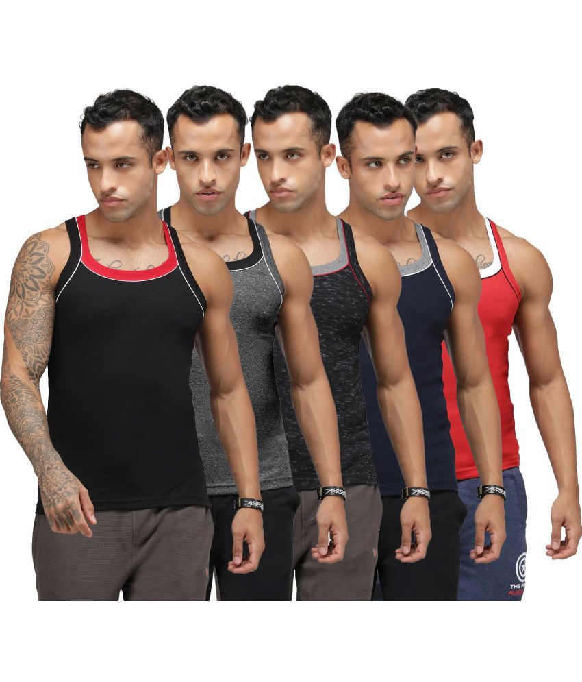     			SPORTO Multicolor Cotton Men's Vest ( Pack of 5 )